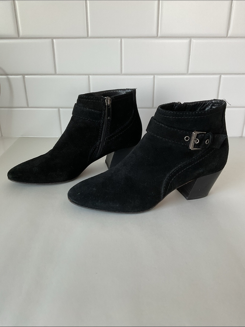 AQUATALIA Black Suede Ankle Booties with Side Buckle - Picture 1 of 13